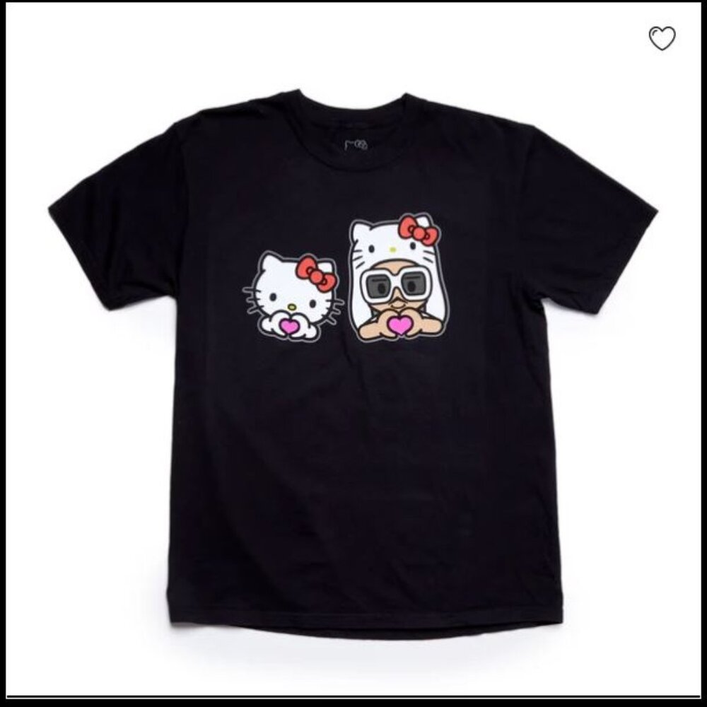 🎤 Official Limited Edition Hello Kitty & Bruno Mars Heart Hands Black Tee XL 🖤